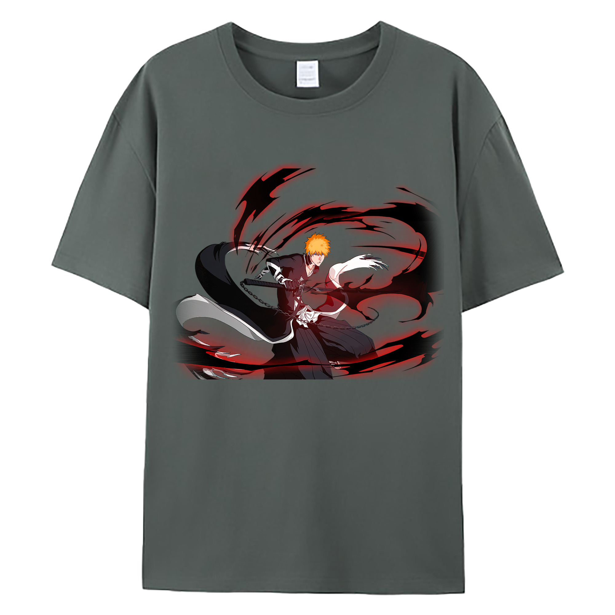 （画像用） ブリーチ 黒崎一護（くろさき いちご）BLEACH Kurosaki Ichigo 綿100％ メンズ半袖Tシャツ｜肌触りやわらか＆通気性